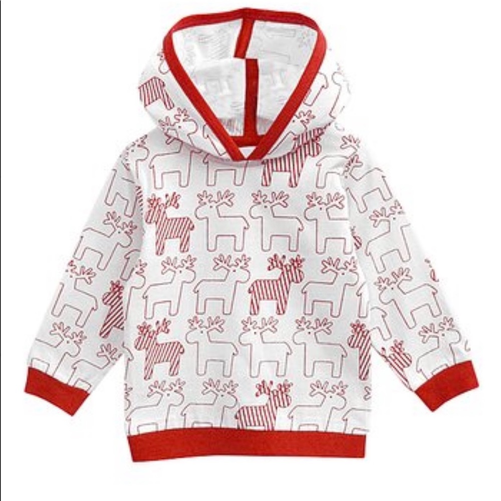 Red&white hooded reindeer shirt 3-6mo holiday